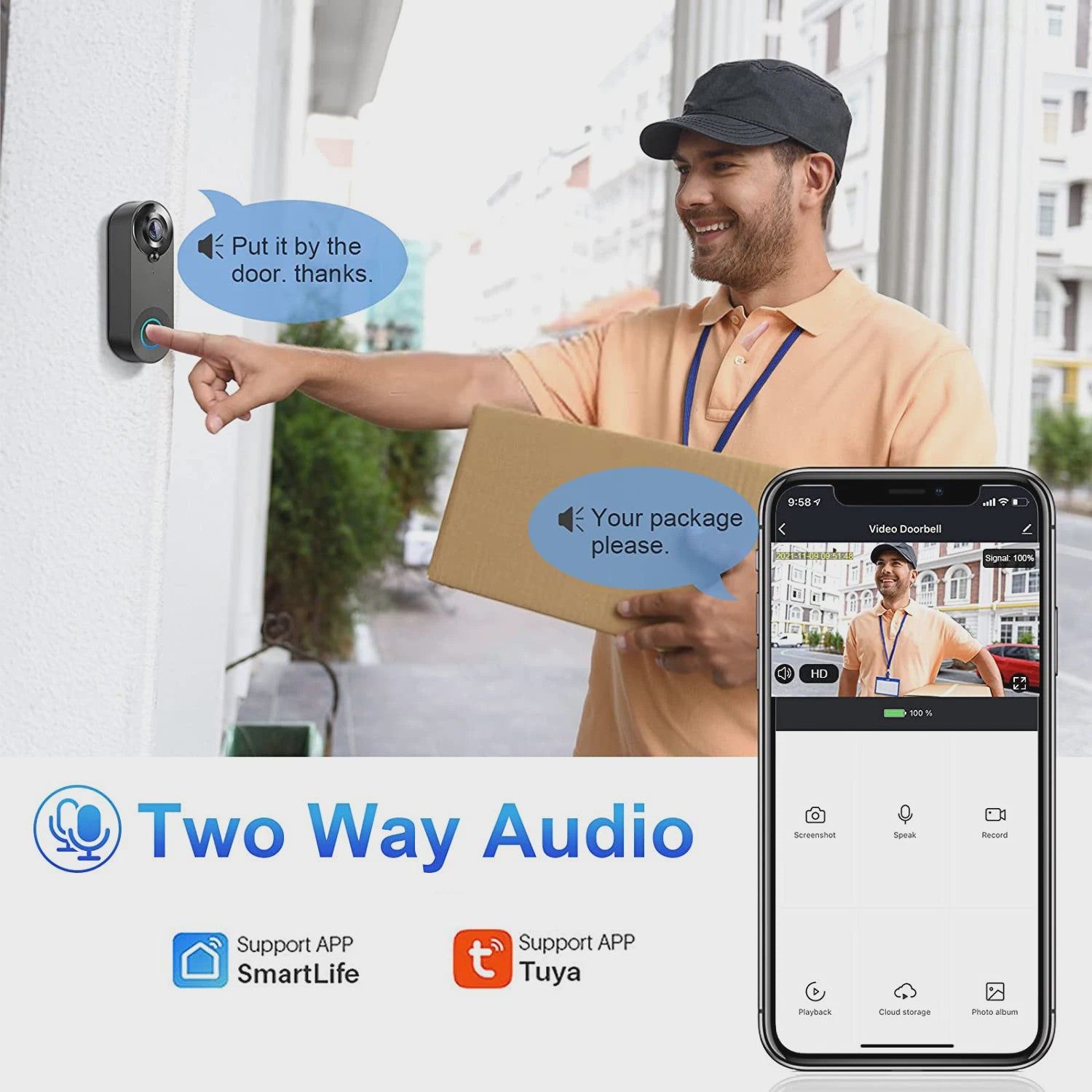 Slimme WiFi Video Deurbel met 1080P HD Camera, Nachtzicht en Bewegingsdetectie