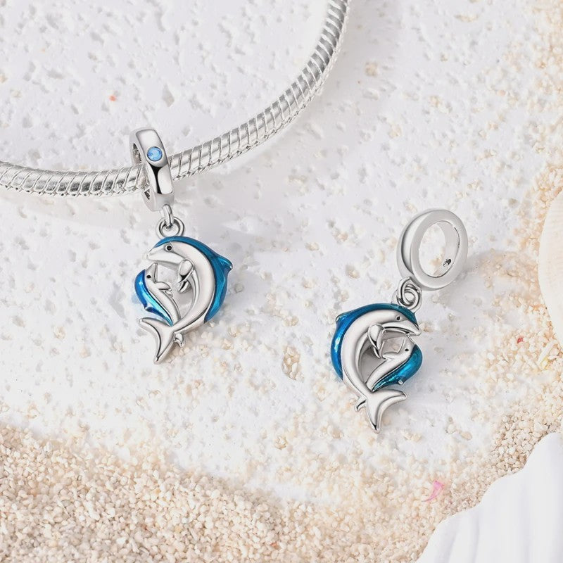 925 Sterling Zilveren Bedel Set: Dolfijn, Zeepaardje & Octopus - Blauw - DIY Armband Sieraden
