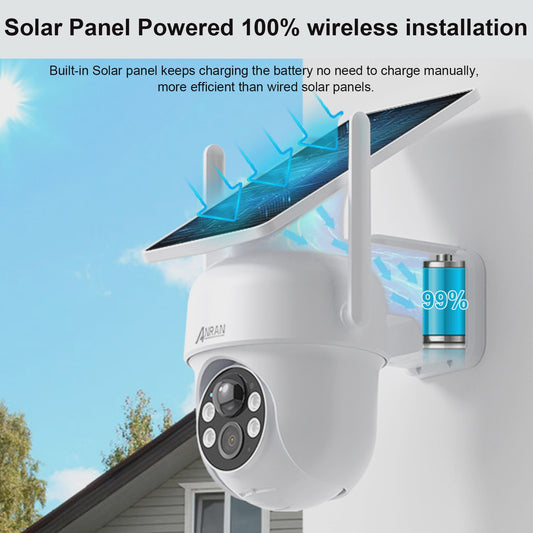 ANRAN Solar Beveiligingscamera Buiten - 3/5MP Wifi, Kleuren Nachtzicht, PIR Detectie, IP66 Waterdicht