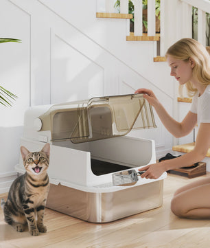 Gesloten Kattenbak met RVS Bodem - Ruim & Geurarm - Wit - 70x50 cm