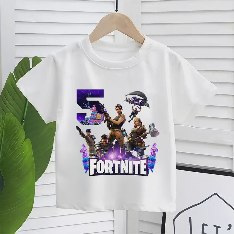 Fortnite Kinder T-shirt met Verjaardagsnummer - Zomer Kleding voor Jongens & Meisjes