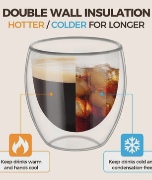Dubbelwandige Glazen Mokken (80-450ml) - Ideaal voor Koffie, Thee & Espresso