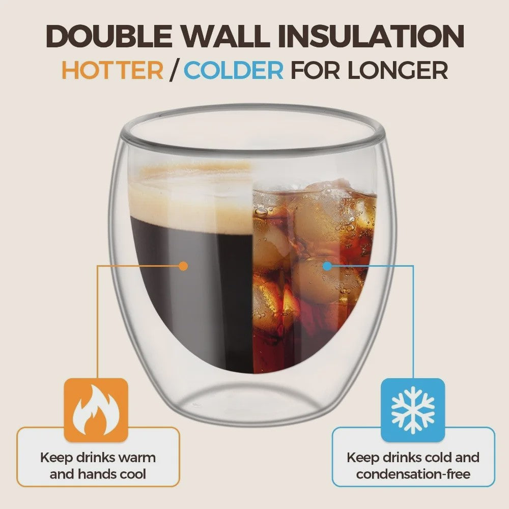 Dubbelwandige Glazen Mokken (80-450ml) - Ideaal voor Koffie, Thee & Espresso