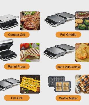 BioloMix Contactgrill 2000W - Panini, Grill, Wafelmaker - Digitaal & 180° Open