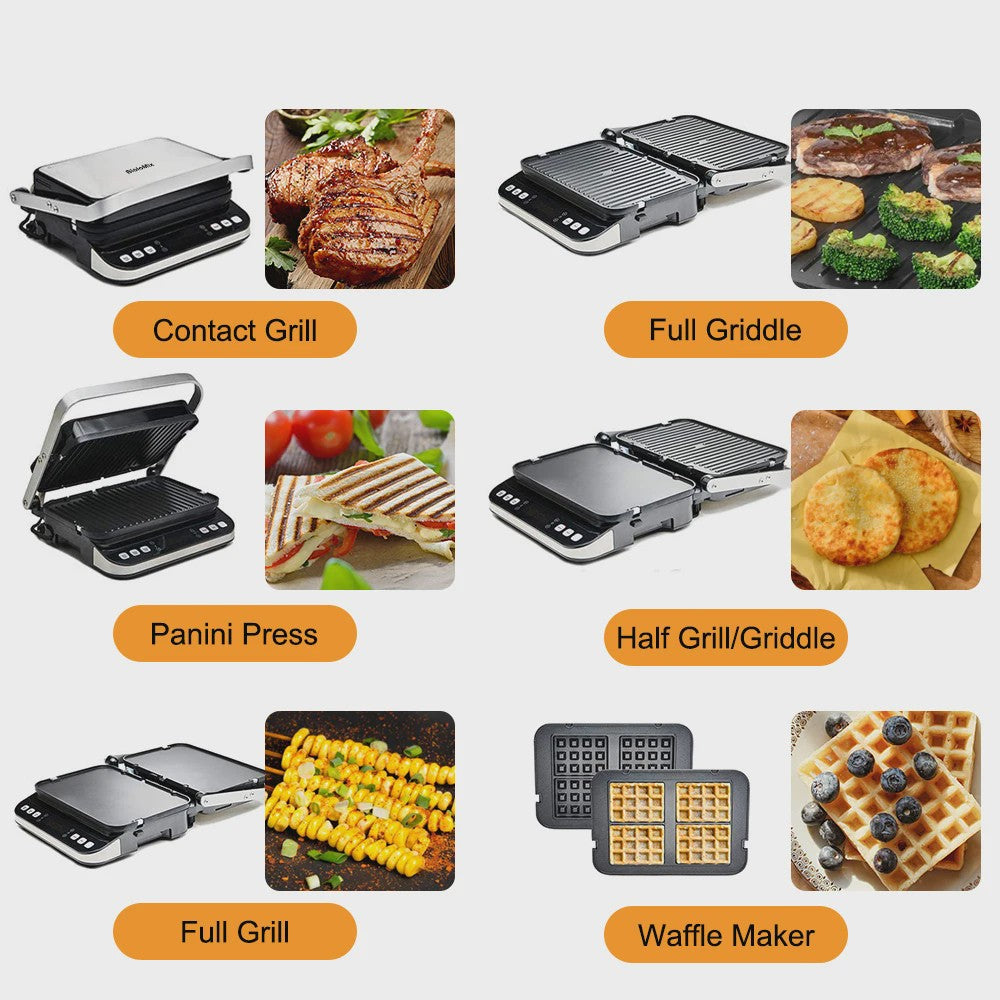 BioloMix Contactgrill 2000W - Panini, Grill, Wafelmaker - Digitaal & 180° Open