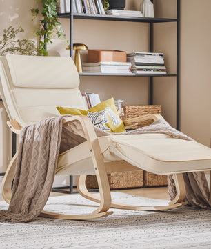 Luxe Schommelstoel Beige met Verstelbare Voetensteun & Draaifunctie | Comfortabel Relaxen