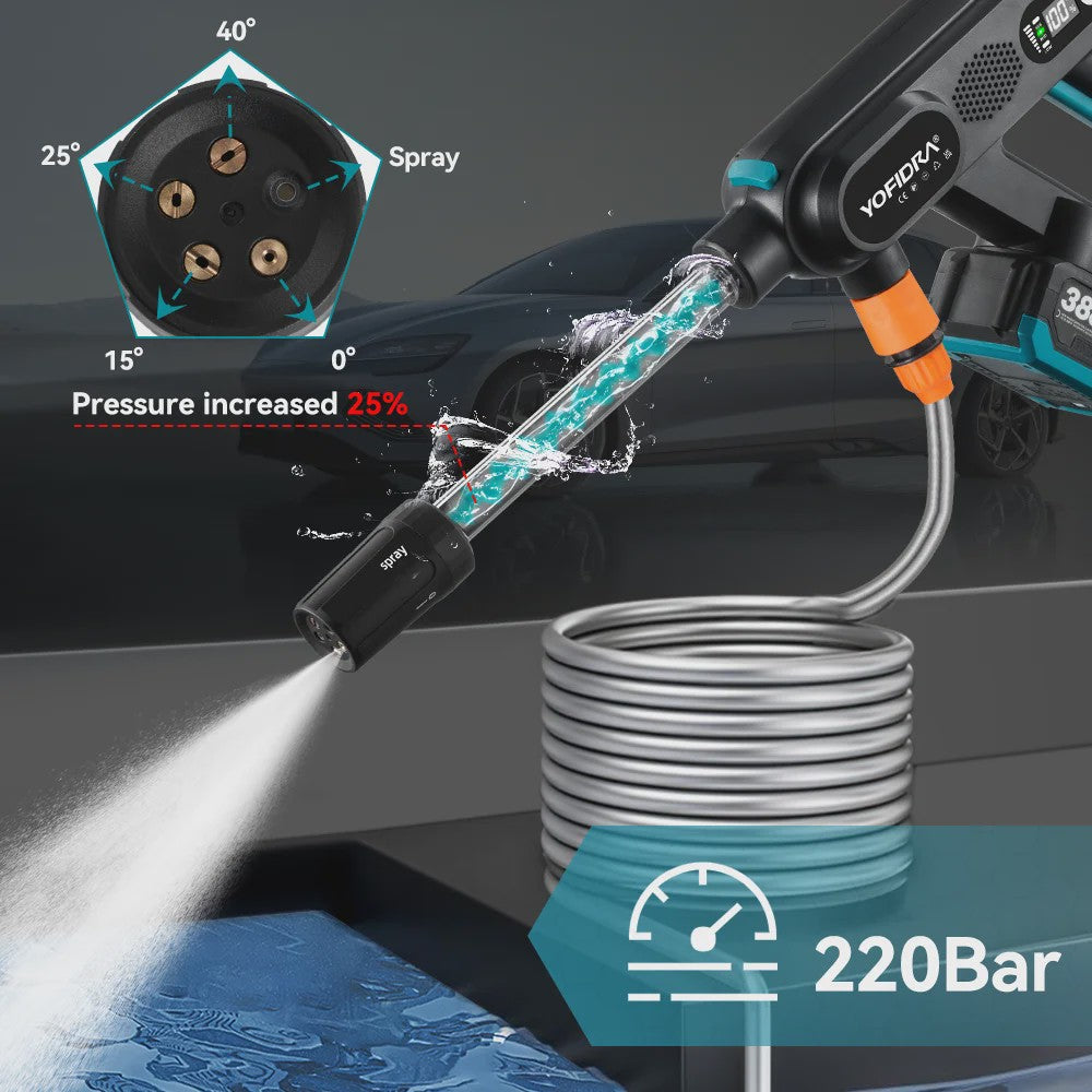 YOFIDRA 220Bar Accu Hogedruk Autowas Spuitpistool - Borstelloze Motor, 3 standen, voor Makita 21V Batterij