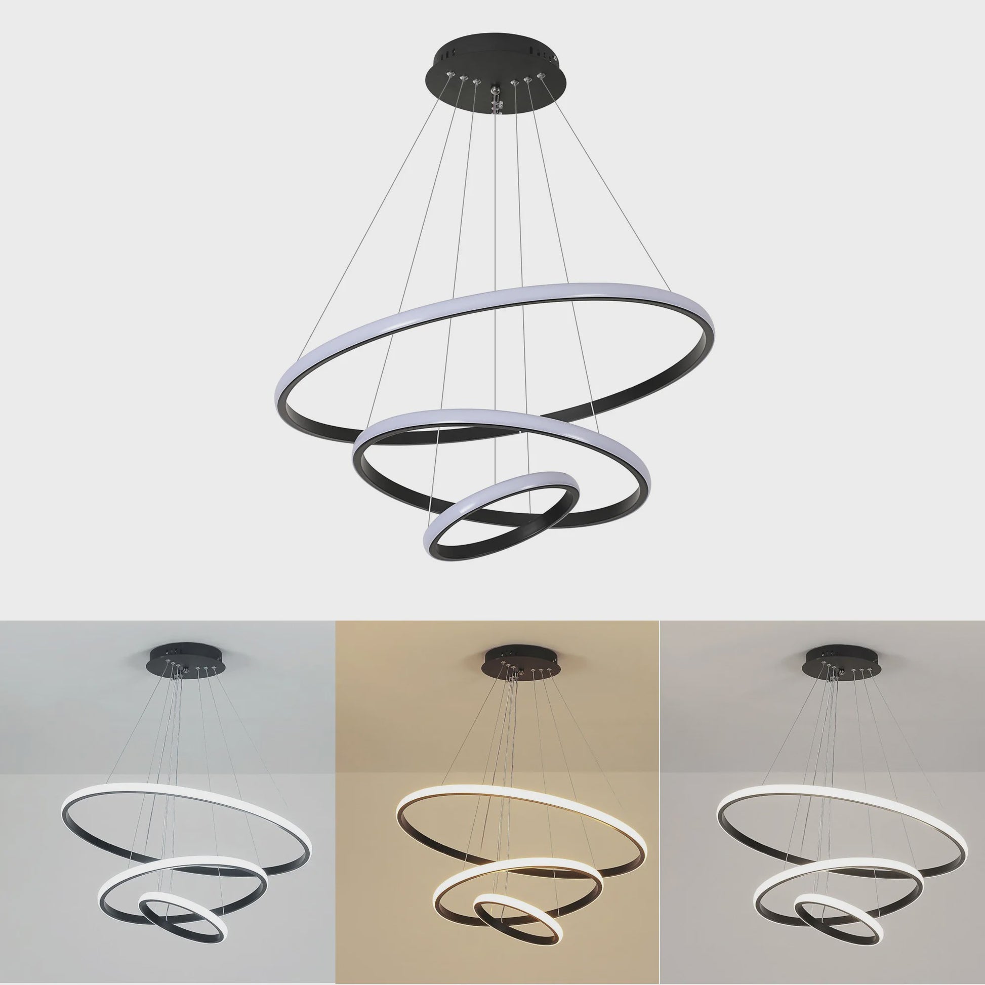 Moderne 3-Rings Hanglamp Dimbare Plafondlamp - Verstelbaar en Stijlvol