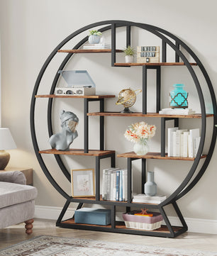 Industriële Ronde Boekenkast met Verspringende Planken - 160 cm Hoog