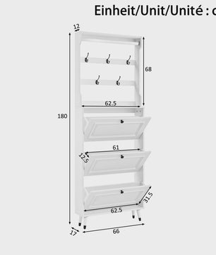 Witte Halmeubel met Schoenopbergkast, Kapstok en 3 Klapdeuren - Compact & Stijlvol