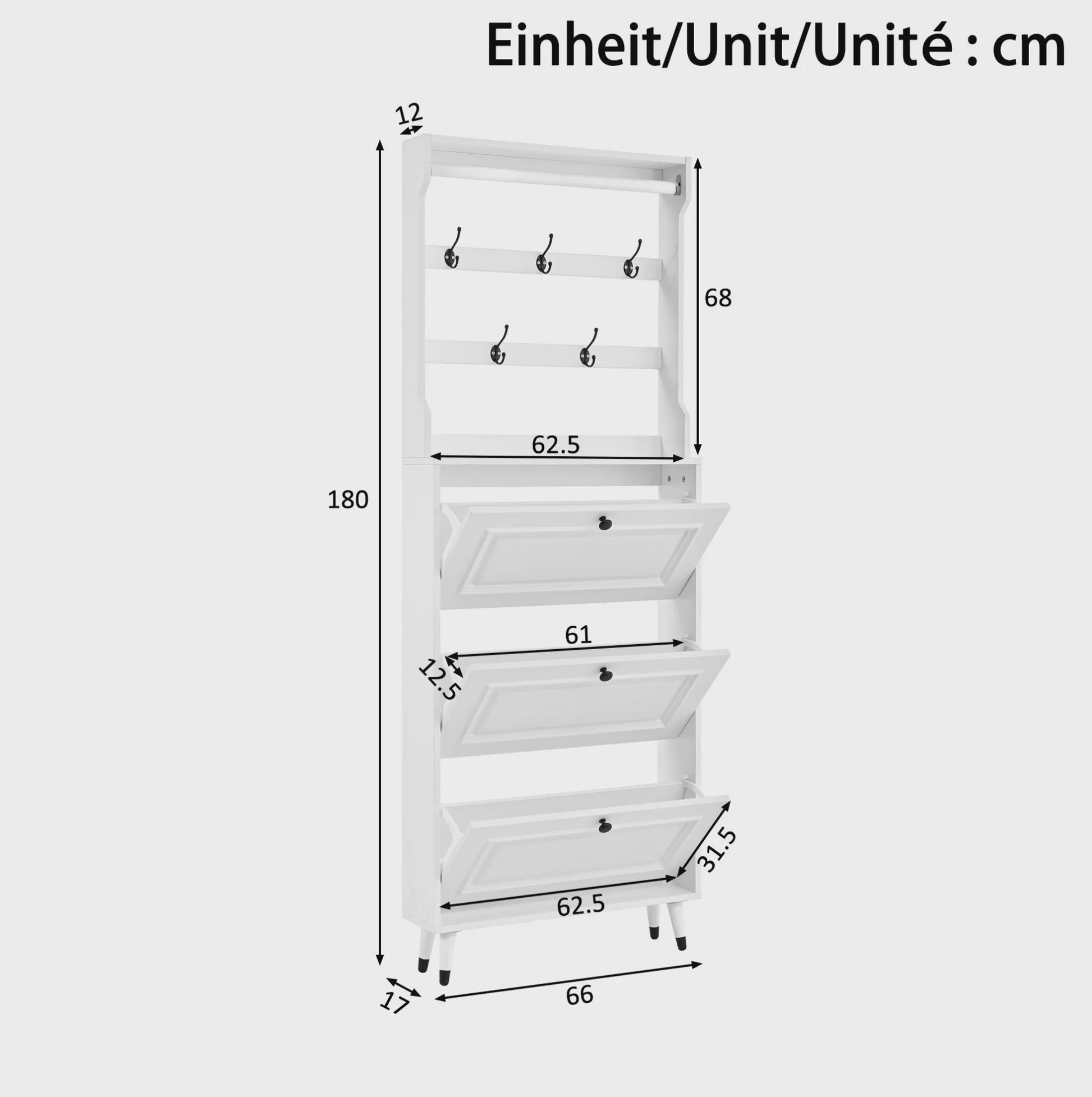 Witte Halmeubel met Schoenopbergkast, Kapstok en 3 Klapdeuren - Compact & Stijlvol