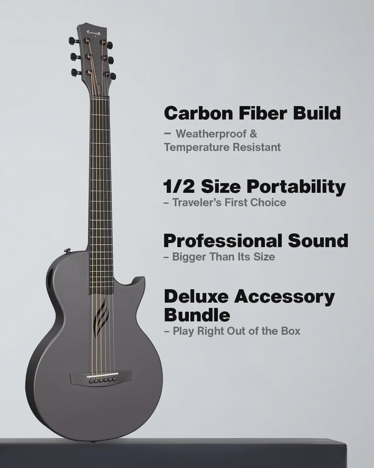 Enya Nova Go 1/2 Maat Carbon Fiber Reisgitaar - Lichtgewicht & Vochtbestendig