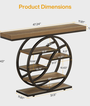 Industriële Console Tafel 120cm met 6 Niveaus en Geometrisch Metalen Frame