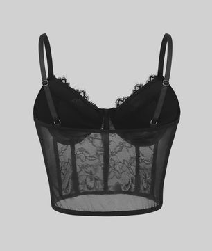 Zwarte Mesh Bustier Crop Top met Push-Up Effect - Elegante Lingerie voor Feestjes