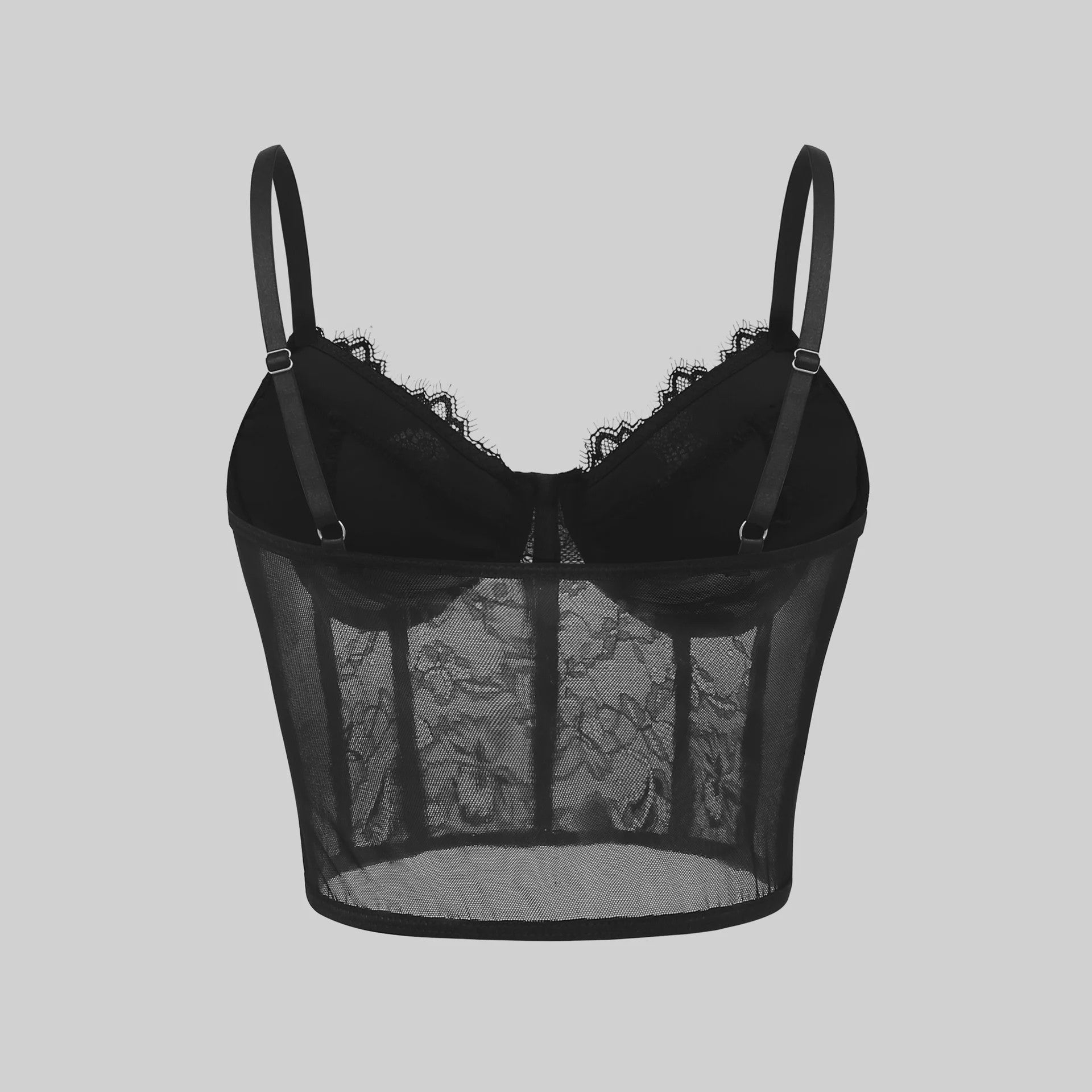 Zwarte Mesh Bustier Crop Top met Push-Up Effect - Elegante Lingerie voor Feestjes