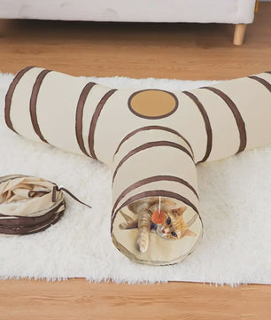 Opvouwbare Katten Speeltunnel - Interactief Speelgoed voor Katten & Konijnen - Beige/Bruin