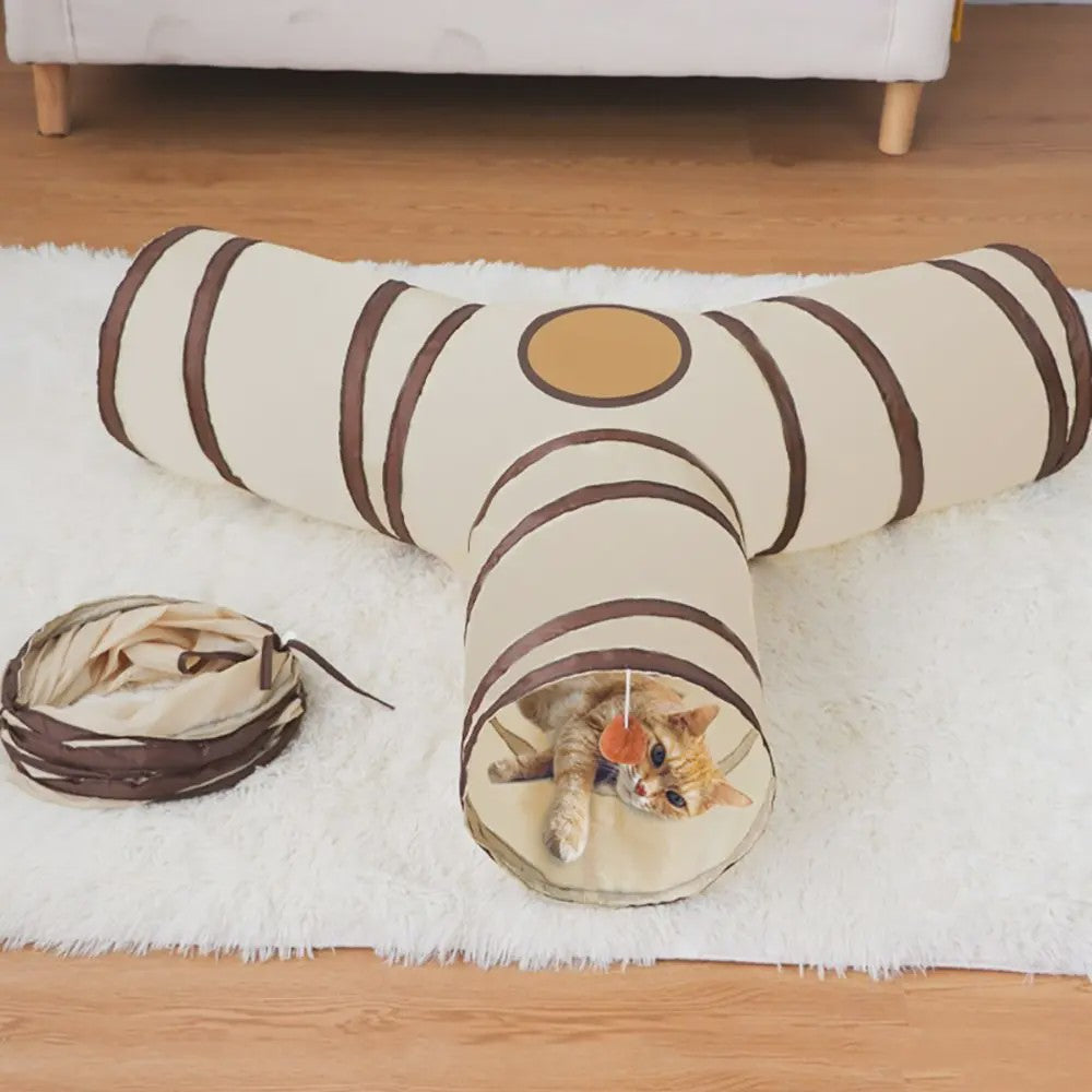 Opvouwbare Katten Speeltunnel - Interactief Speelgoed voor Katten & Konijnen - Beige/Bruin