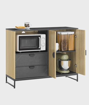 SoBuy Keuken Dressoir met Magnetronnis en Deuren - Eiken/Zwart 107x40x85cm