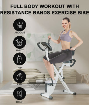 GartistGO foldable exercise bike, 8 resistance levels, with heart rate sensors, LCD stationary fitness bike for indoor cycling With extra-thick yoga and Pilates mat