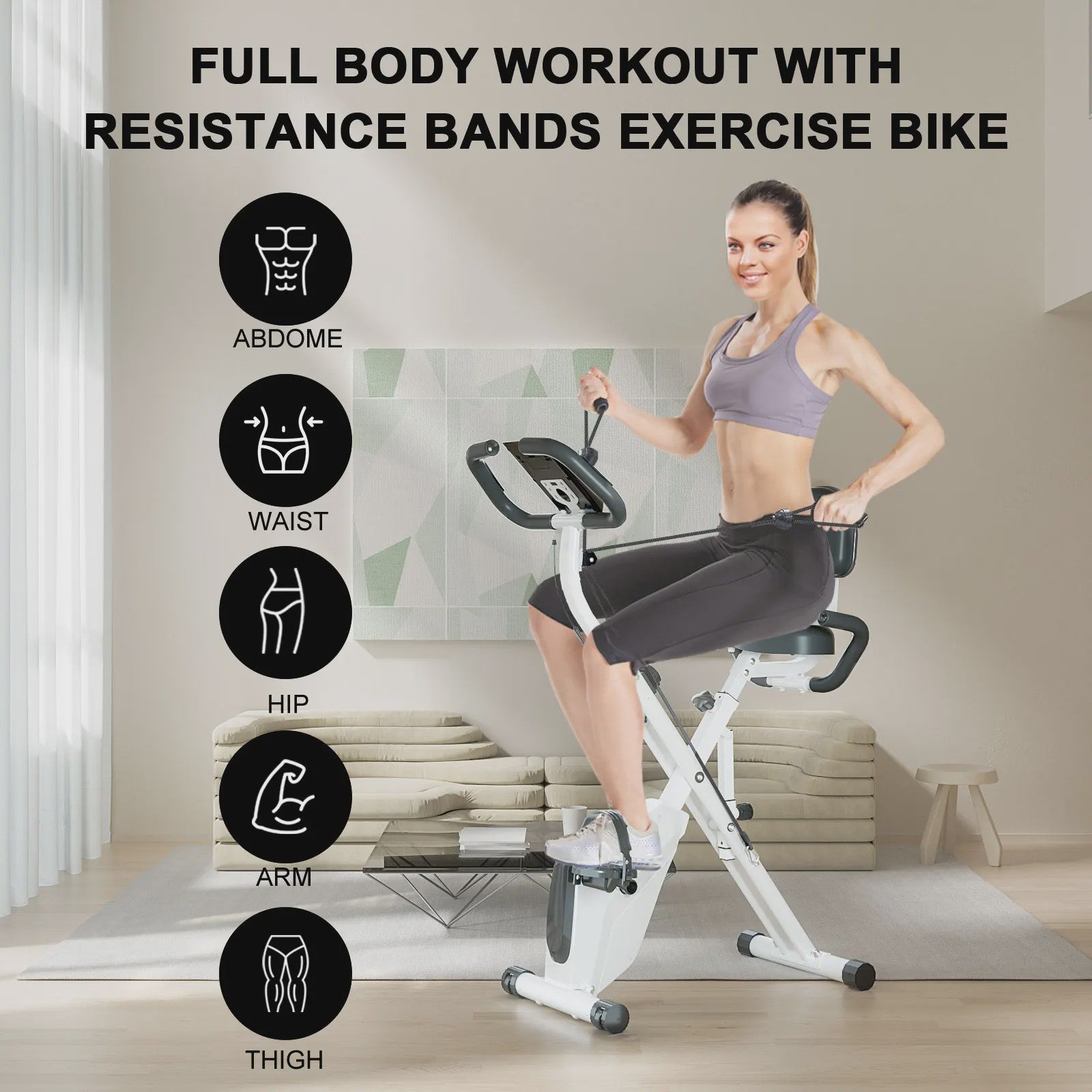 GartistGO foldable exercise bike, 8 resistance levels, with heart rate sensors, LCD stationary fitness bike for indoor cycling With extra-thick yoga and Pilates mat