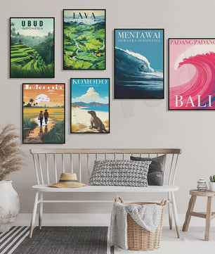 Indonesië Reisposters: Bali, Java, Komodo & Meer - Wanddecoratie Set