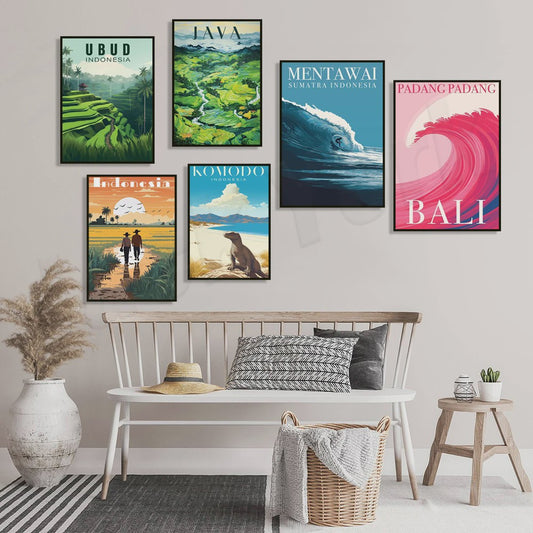 Indonesië Reisposters: Bali, Java, Komodo & Meer - Wanddecoratie Set