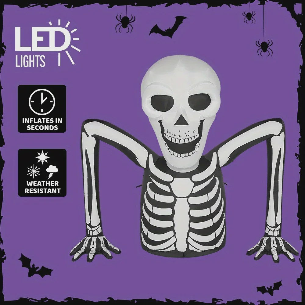 Opblaasbaar Skelet Halloween Decoratie - 5.5 FT Buiten Tuin Versiering met LED Verlichting