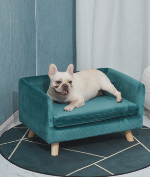 Luxe Hondensofa met Scandinavisch Design - Zacht Fluweel, Blauw, 64x45x36 cm