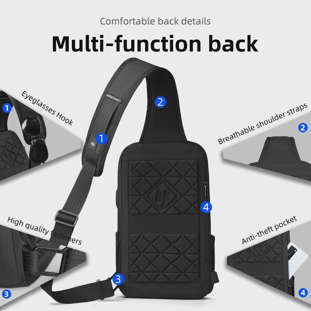Waterdichte Heren Crossbody Tas met USB Laadpoort - Anti-diefstal Schoudertas