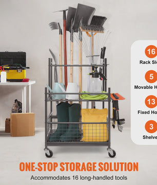 Gereedschap Organizer Tuin & Garage - 16 Sleuven, Haken & Wielen