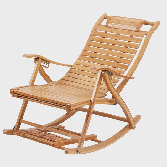 Luxe Bamboe Schommelstoel - Verstelbare Lounger met Voetensteun