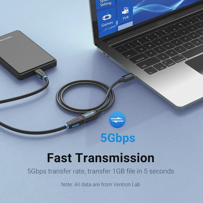 Vention USB 3.0 Verlengsnoer - Snelle Dataoverdracht voor PC, TV, Console & Meer