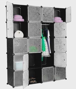 Modulaire Garderobekast met 20 Kubussen, Schoenenkast & Kledingroedes - Stapelbaar Opbergsysteem