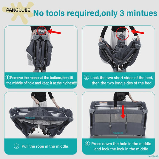 PANGDUBE 4-in-1 Multifunctioneel Babybed: Wieg, Speelbox, Commode & Meer (0-3 jaar) - Inklapbaar & Draagbaar
