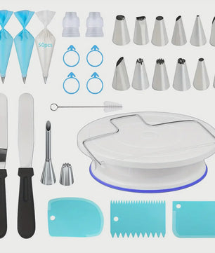 Professionele Taart Decoratie Set: 80 Delig met Draaiplateau & Spuitmondjes
