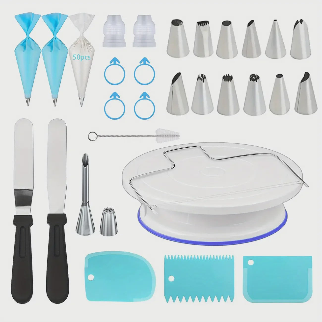 Professionele Taart Decoratie Set: 80 Delig met Draaiplateau & Spuitmondjes