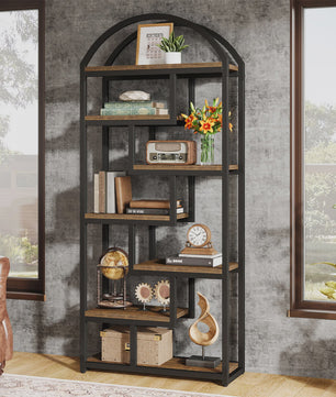 Industriële Boekenkast 180 cm Hoog - 7 Verdiepingen - Metaal & Hout - Open Opslag - Woonkamer & Kantoor