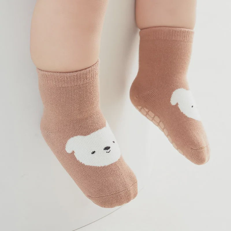 6 Paar Antislip Sokken Kinderen - Schattige Dierenprint (Vos & Beer) - Comfortabel voor Peuters