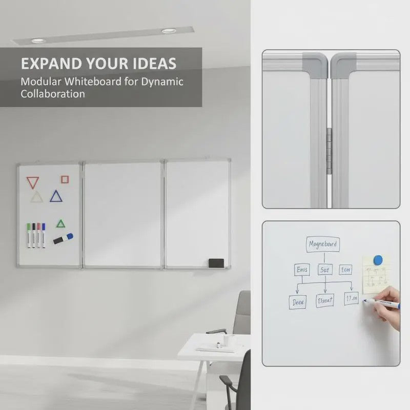 Magnetisch Whiteboard 3 Paneel Klapbaar 160x50 cm Aluminium Frame - Ideaal voor Kantoor, School & Thuis