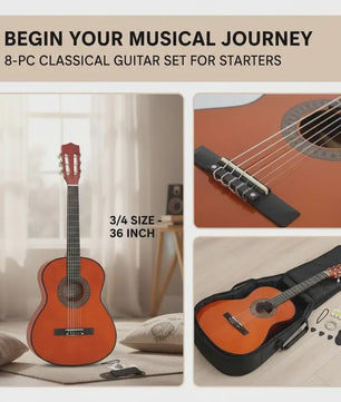 8-delige Klassieke Gitaar Set voor Beginners - 3/4 Maat (36 Inch)
