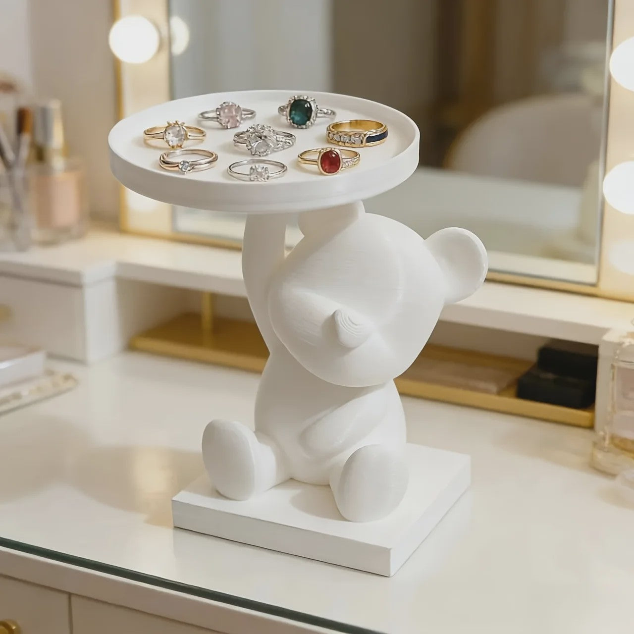 Creatieve Zittende IJsbeer met Dienblad - Opbergaccessoire voor Sleutels en Decoraties