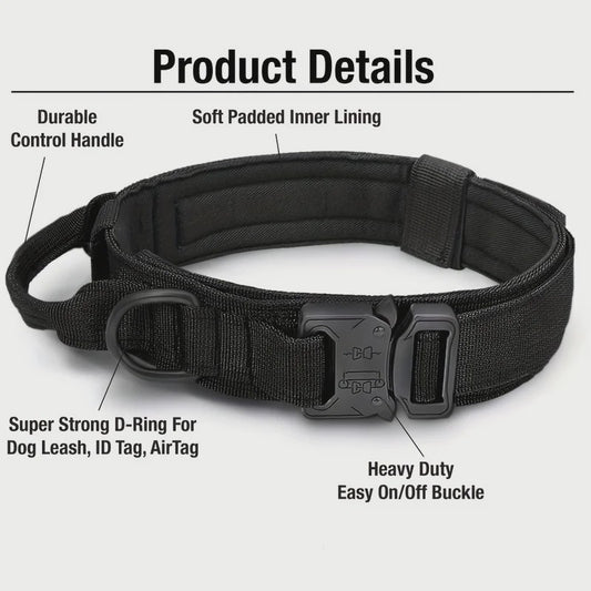 Tactisch Hondenhalsband - Verstelbaar Militair Nylon met Controle Handvat & Metalen Gesp