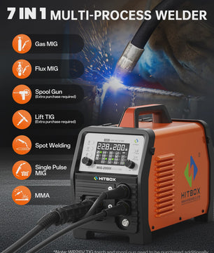 HITBOX MIG200 Lasapparaat: 7-in-1 MIG/MMA/TIG/Spot met LED Display - Ideaal voor ZZP'ers en MKB