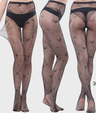 Dames Visnet Panty's met Jacquard Weefsel - Gothic Kant & Spider Net Stijl