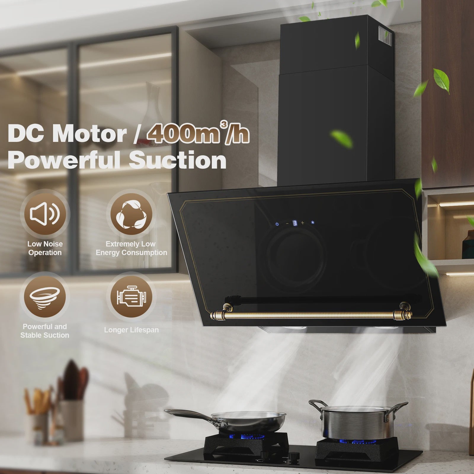 60cm Wandafzuigkap met 400m³/h, A+++ Energie, LED, Dubbel Filtersysteem en Retro Design