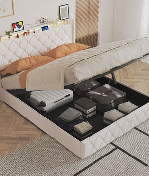 Modern Gestoffeerd Bed met Hydraulische Opbergruimte - 90x200cm of 140x200cm