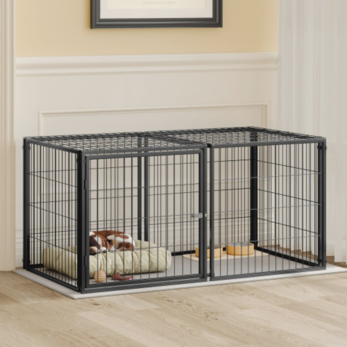 Modulaire Hondenkennel 120x60x60cm - Zwart Metaal met PVC Coating & Veilige Deur