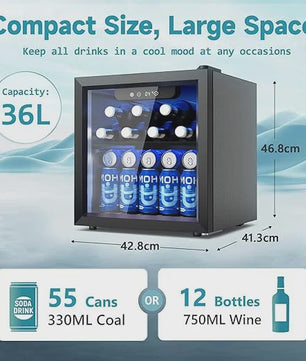 Compacte Drankenkoelkast 55 Blikjes | Glazen Deur & LED Verlichting