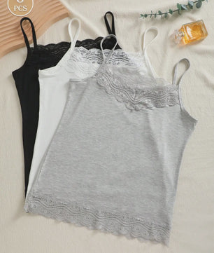 3-Pack Dames Camisole Topjes met Kant - Veelzijdig, Comfortabel en Zomers
