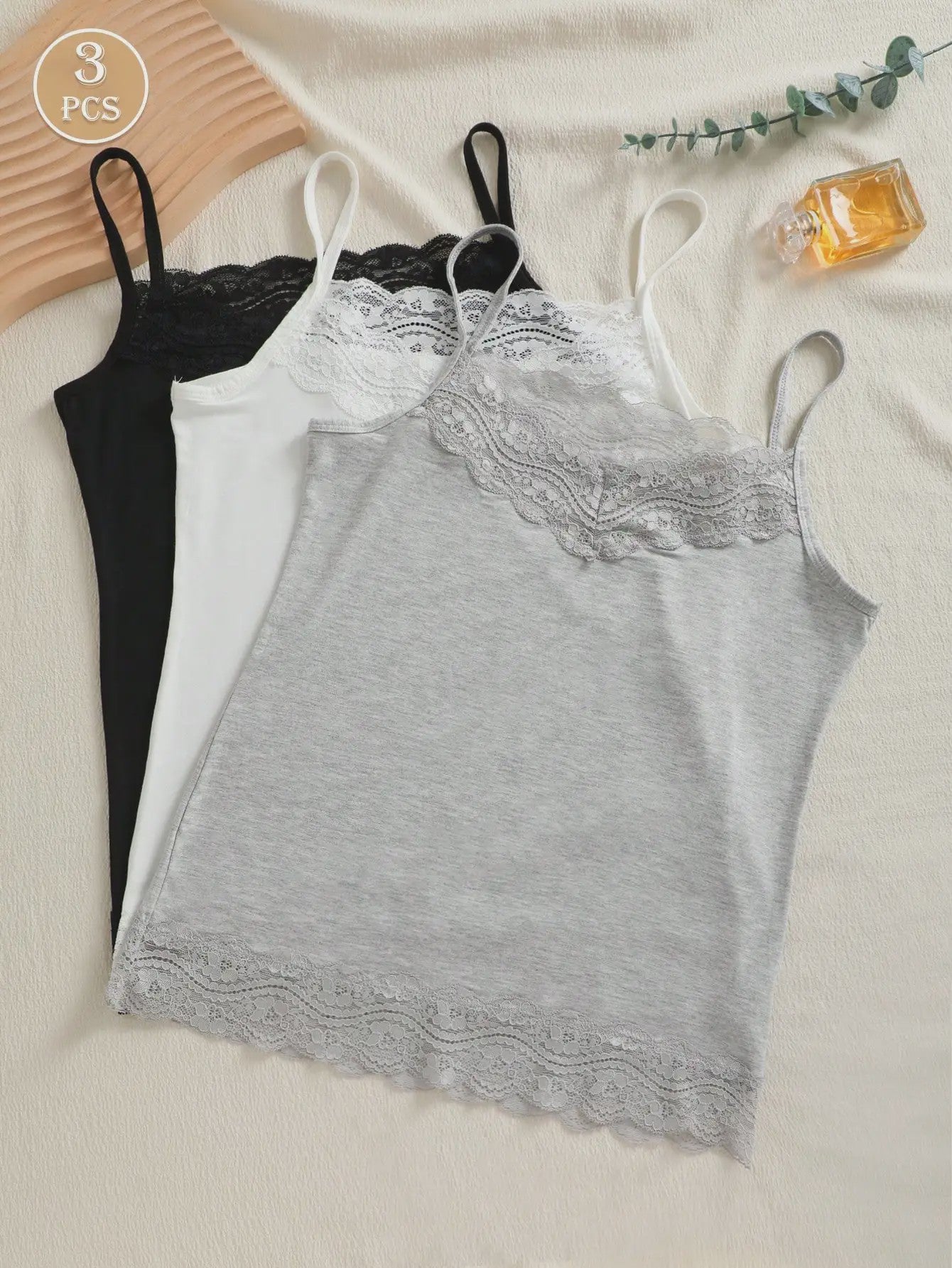 3-Pack Dames Camisole Topjes met Kant - Veelzijdig, Comfortabel en Zomers